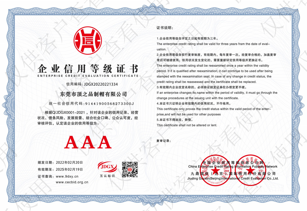 AAA Enterprise Credit Evaluation certificate