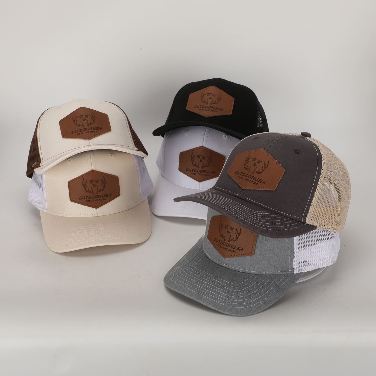 6-panel leather-patch trucker cap